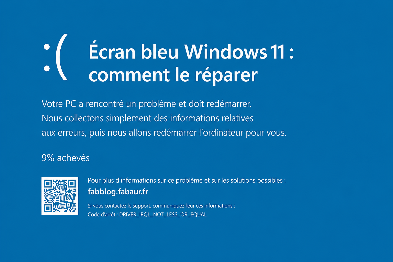 Écran bleu Windows 11 avec code d'arrêt DRIVER_IRQL_NOT_LESS_OR_EQUAL
