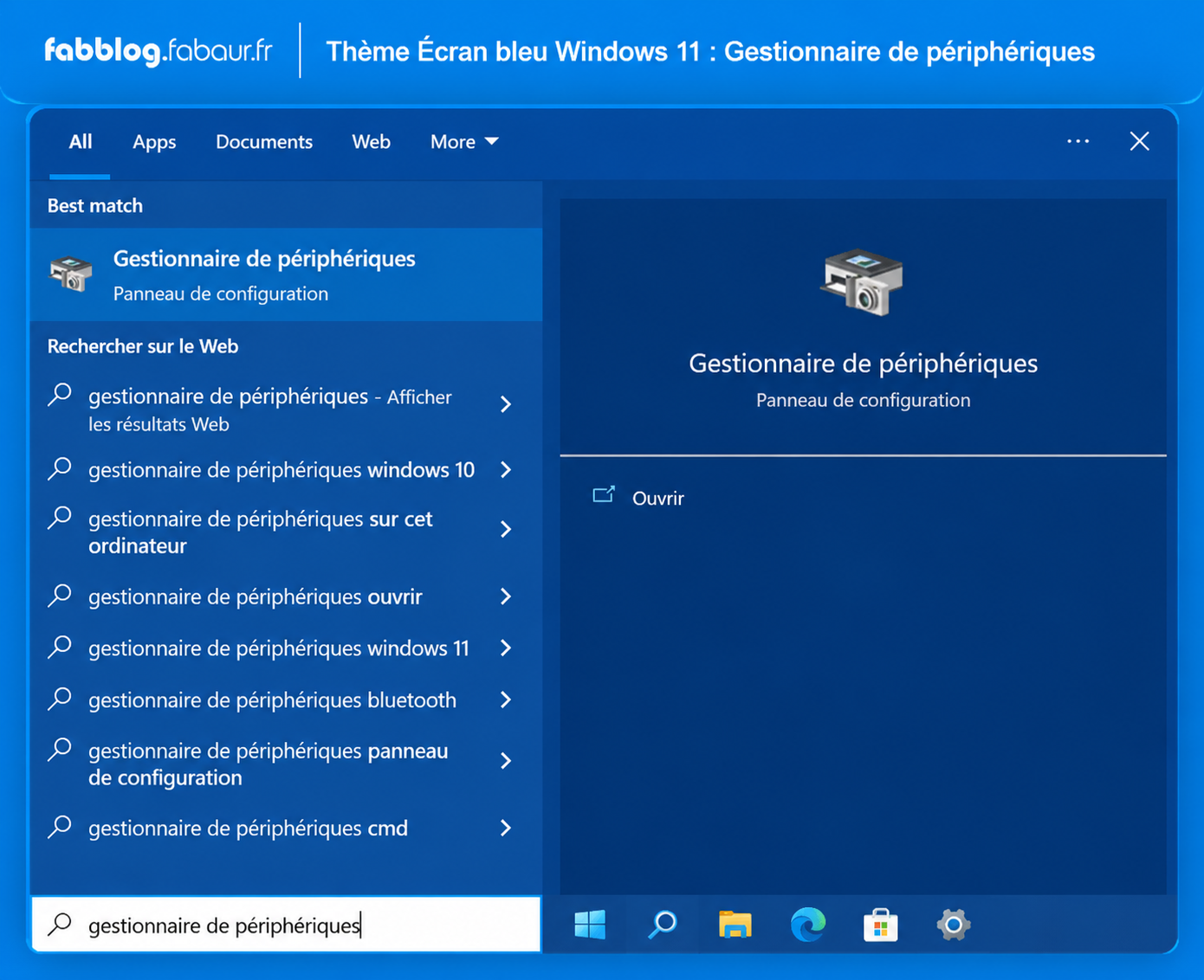 Gestionnaire de périphériques Windows pour restaurer un pilote