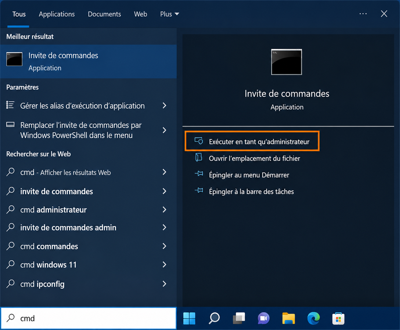Ouvrir l'invite de commandes en administrateur sous Windows