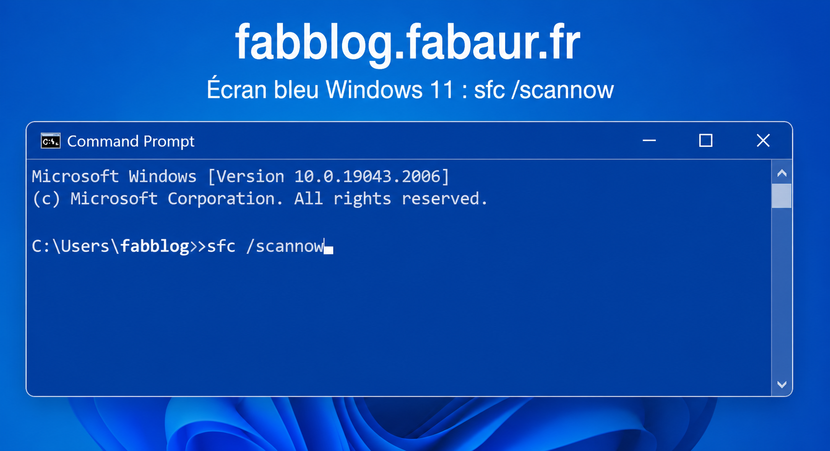 Commande sfc /scannow dans l'invite de commandes pour réparer un écran bleu Windows 11