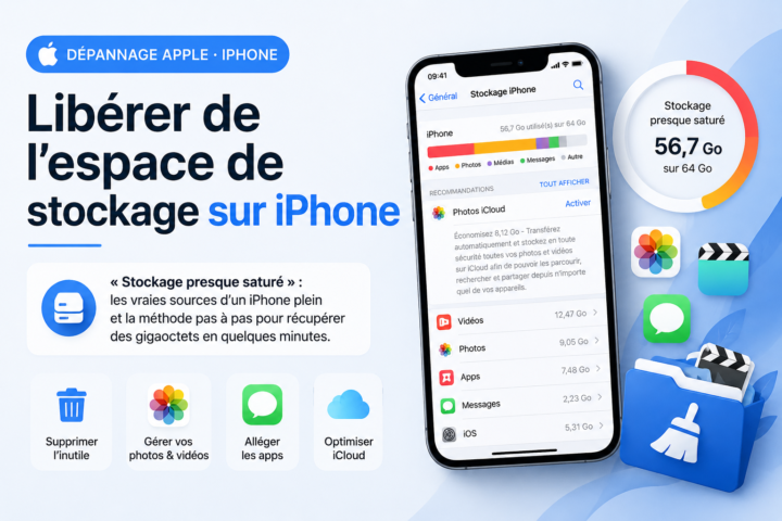 Libérer de l'espace sur iPhone — icône iPhone et jauge de stockage