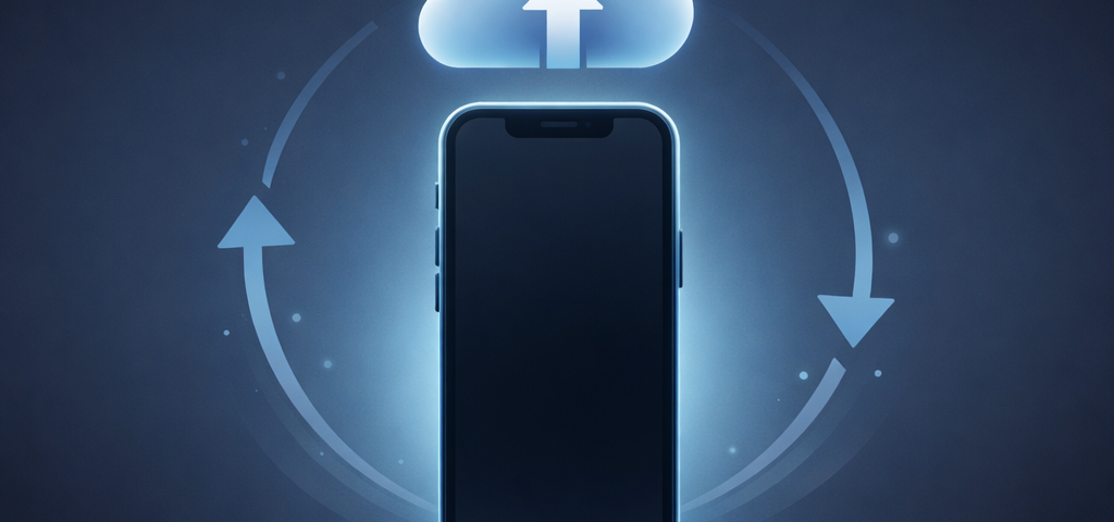 Sauvegarder et restaurer un iPhone avec iCloud — icône iPhone et nuage de synchronisation